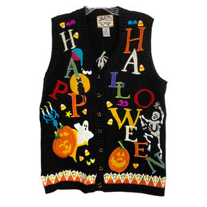 Vtg Heirloom Collectibles "Happy Halloween" Sz S Novelty Knit Sweater Vest